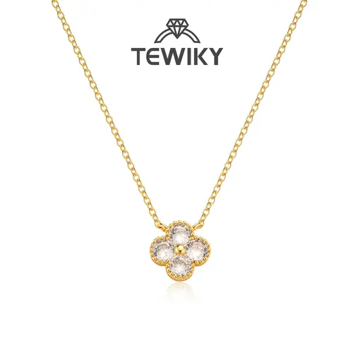 TEWIKY 14K Gold Plated Colored Dangling Ear Edge Zircon 4 Leaf Clover Necklace, Gold Plated Chain, Whimsical Jewelry, Accessories for Women, Mom Birthday Gifts & Gifts for Girlfriend (Daily & Party Wear) Back To School