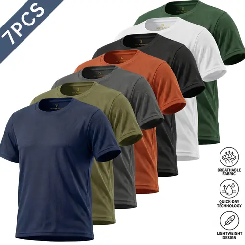 Men’s 7 Pack Summer Loose Short Sleeve Ice Silk Outdoor Running T Shirts, Quick Dry Breathable Tops for Men’s Fitness Workouts