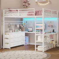 SIKAIC Full Size Loft Bed Frame - Steel Tube Frame Apartment Furniture with Desk, LED Lights, Storage Drawers, Power Outlet, Safety Guardrail, Ladder (Ideal for Full Size Beds Needs)