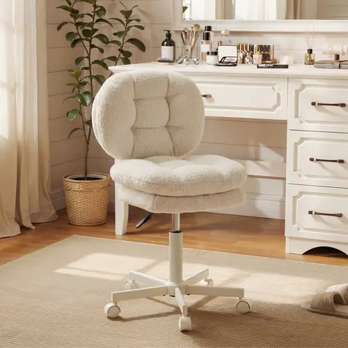 Summervibes Dowinx Vanity Chair with Wheels, Double-Layered Thickened Cushion Makeup Chair with High Backrest, Armless Swivel Ergonomic Comfy Desk Chair for Home Office, Adjustable Height for Bar Counter-Light White Green