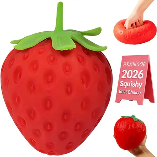 Toymendous 5in Jumbo Strawberry Soft Squishy Silicone - Safe, Non-Toxic Unisex Stress Relief Fidget Toy for Kids 3+, Sensory Play Boost, Durable for Holidays, Birthdays