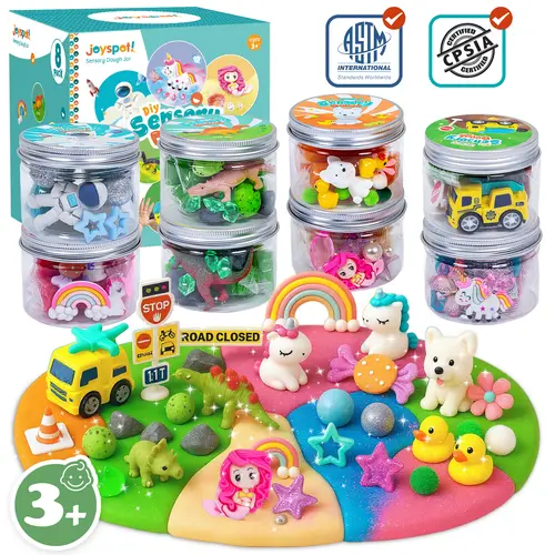 JOYSPOT 8-Pack Play Dough Jars, Reusable Sensory Play Kit for Kids, Preschool, Back to School Classroom Supplies,Back to School Gifts, Preschool Toys for Kids,Birthday Gift for Kids,Christmas Gift for girls and boys Craft Kits sohochic