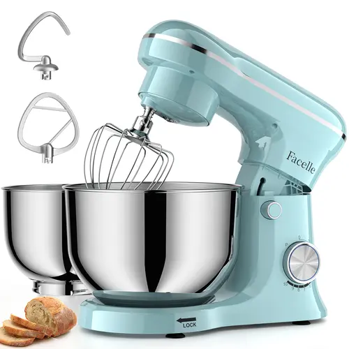 FACELLE Tilt-Head Stand Mixer | 5QT+6QT Stainless Steel Bowls | 10 Speeds + Dishwasher-Safe Attachments | Mom’s Perfect Gift,home essentials,sohochic