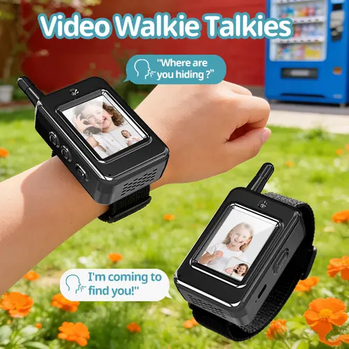 Kids video walkie talkies Set (2-Piece), Rechargeable Long-Range Two-Way Radio Toys, Suitable for Boys and Girls Ages 3-12, Outdoor Adventures, Camping, Hiking, Birthday Gifts, Black summervibes Durable Colorful