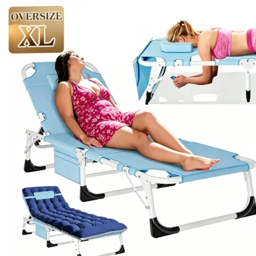 DoCred Heavy Duty Sturdy Oxford Fabric 3-in-1 Tanning Chair for Adults, 5-Position Adjustable Portable Folding Sun Lounger, Outdoor Chairs for Summer Poolside Use