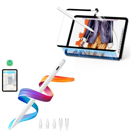 ESR Find My Stylus (Digital Pencil) with 1 Pack Magnetic Paper-Feel iPad Screen Protector – Detachable, Easy to Remove, Paper-Like Writing, Better Control, Anti-Glare, iPad Accesories Bundle