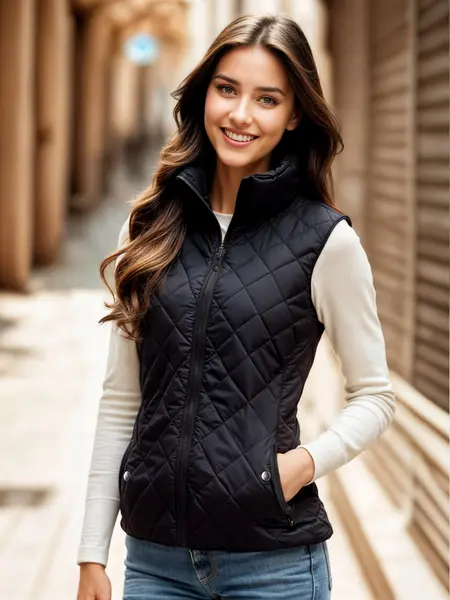 Black Puffer Vest for Women Slim Fit Lightweight Quilted Zipper