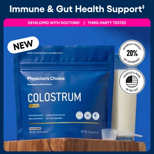 Physician's Choice Colostrum Gold Powder for Gut & Immune Support - First-Day Milking for Peak Bioactives & Potency - Whole & Unstripped - 60 Servings