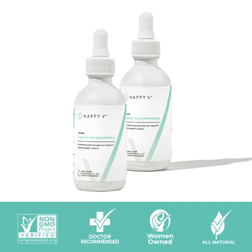 Happy V Liquid Chlorophyll 2-Pack Bundle - Natural Detox & Gut Health Support - Mint Flavor