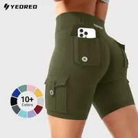 YEOREO Biker Shorts for Women, 8" High Waisted with Cargo Pockets & Hidden Scrunch, Squat-Proof Stretch Activewear for Gym Workouts, Fitness Training Shorts, Athletic Sports Shorts tiktokshopbacktoschool