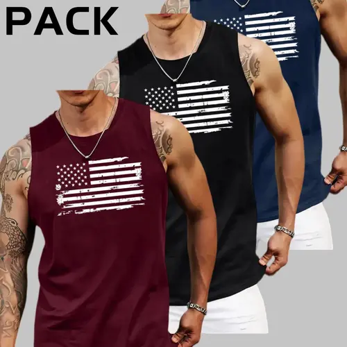 Men's American Flag Print Lightweight Tank Top Knit, Regular Fit Loose Casual Sleeveless Top for Summer, Men's Clothes for Daily Wear, Socks, Menswear, Tank Tops Workout, Knit Tank Vest
