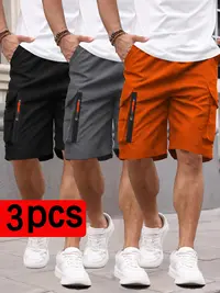 Men’s new cargo shorts three-piece set — summer loose casual knee-length shorts with zippered pockets, suitable for outdoor sports and solid-color everyday wear; casual athletic shorts, TikTok Shop Spring Glow Up. SummerWins,father'sdaygifts