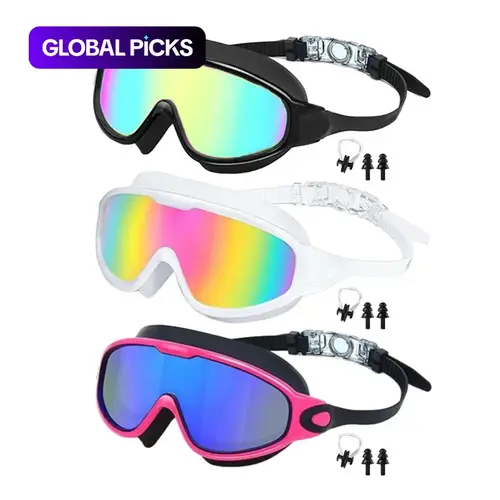 3-Pack Adult Large-Frame Swim Goggles Set, Swimming Goggles, Wide-Vision HD Anti-Fog UV Protection, Comfortable Adjustable Silicone Straps for Outdoor Pool & Beach Use #GLOBAL PICKS