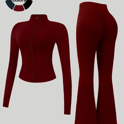 Women's 2 Piece Workout Yoga Sets, Gym Clothes Workout, Breathable Activewear, Stand Collar Full Zip Long Sleeve Jacket, High Waist Tummy Control Butt Lifting Long Pants, Breathable Slim Fit for Gym Running Training Daily Casual Wear