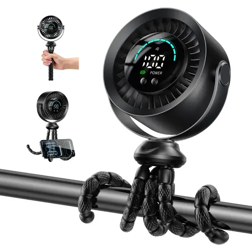 KIMMOO Upgrade Octopus Mini Portable Fan, 3-in-1 Rechargeable Silicone Clip-On Fan with 100 Speeds, Turbo Airflow, 360° Rotation, Quiet Safe Design, LED Light, Batteries for Crib, Travel, Camping