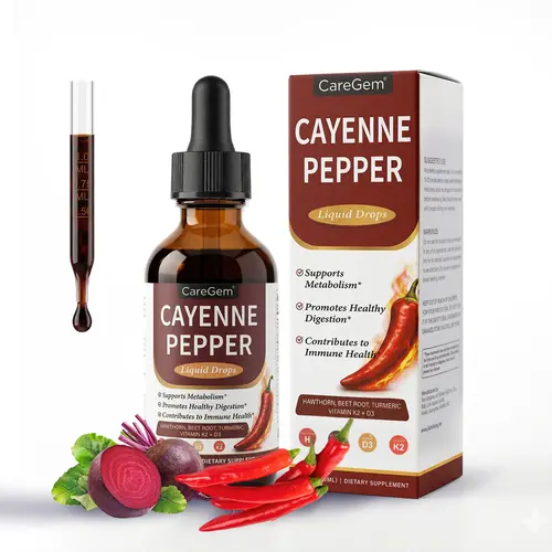 CareGem Cayenne Pepper Drops with Vitamins D3-K2 MK-7 - 30:1 Organic Beet Extract & Hawthorn Support - Boosts Circulation, Liquid Berberine, Turmeric in Drops, Panax Ginseng - 2 Fl Oz Blood Flow Supplement,sohochic