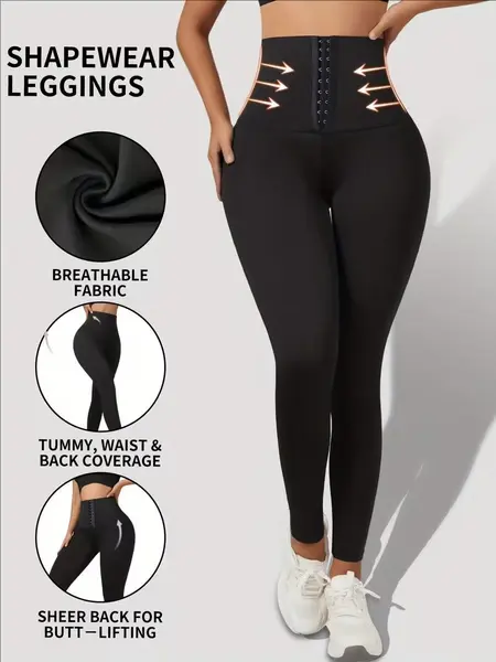 Women's High-Waisted Shaping Leggings - Corset Design, Buttoned Stomach Flattening, Peach Hip Lift, Women's Clothes for Yoga, All Seasons Sports Bottoms summerwins,summerwins,travel essentials,camping essentials,sohochic