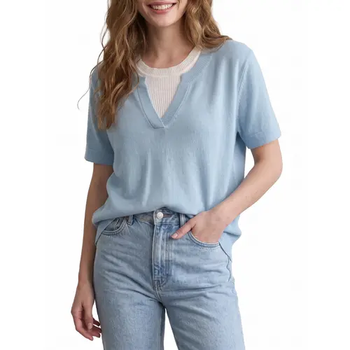 Shewin Women's Notch Neck Short-Sleeve Loose-Fit Solid Basic Knit Blouse, Casual Knitwear for Daily Wear DealsForYouDays,summerwins,summeroutfits,vacationoutfits,beachoutfits,back to school,back to school shopping,sohochic