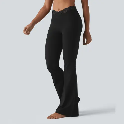 Halara UltraSculpt™ V-Shaped High Waisted Contrast Lace Yoga Flare Leggings with Pockets