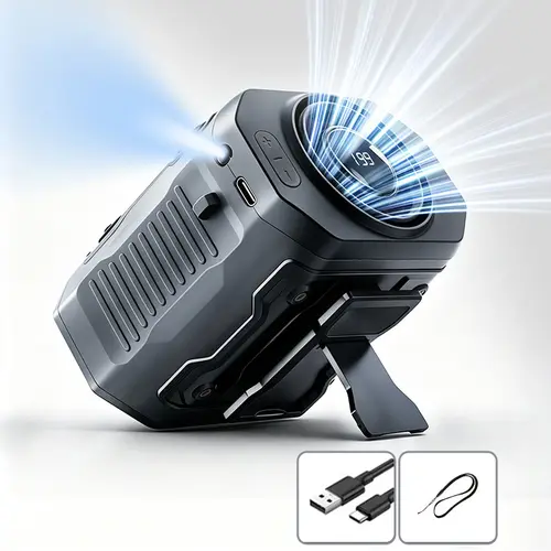 HOOYS USB Rechargeable Handheld Portable Cooling Fan - 199-Speed Adjustable, Waist Clip, Flashlight, Power Display, Built-In Battery, USB Port - Clip-On Fan for Outdoor Camping to Stay Cool