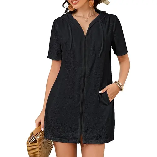 Bsubseach Terry Cloth Cover Up - Women 2026 Zipper Swimsuit Coverup Hooded Swim Robes Beach Coverups with Pockets
