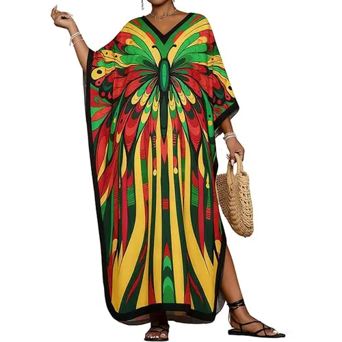 Bsubseach Kaftan Dresses for Women Floral Print Caftans Bathing Suit Cover Ups Plus Size Long Beach Coverup Dress Casual Maxi