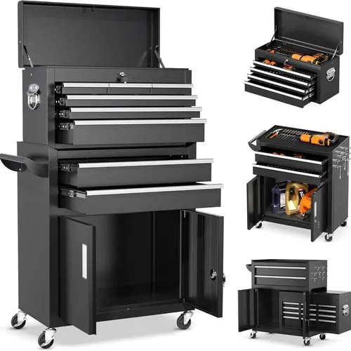 INTERGREAT 8-Drawers Rolling Tool Chest, Assembled Tool Chest with Wheels, Detachable Top Tool Box, Tool Cabinet for Repair Room,Warehouse, Rolling Tool Box with Hooks,Tray Divider,Liners#Summervibes