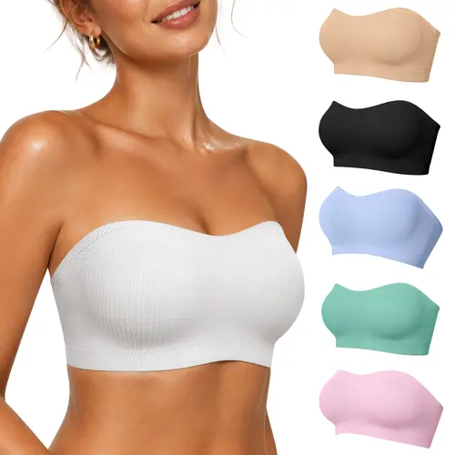 Vertvie Convertible Strapless Bra Stay Put Bandeau Non-Slip Silicone Padded Tube Top Bra Wireless Seamless Comfort Day