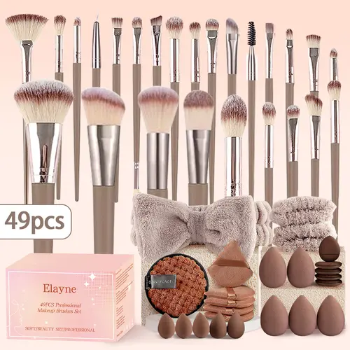 New Upgraded 49-Piece Premium Synthetic Cosmeticbrush Assortment Kit - Face Makeup Brushes for Foundation, Eyeshadow, Blush Application with Blending Function (Blending Brush Sets & Kits),sohochic