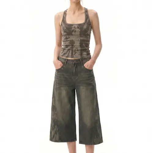 FDR Women’s Distressed Camo Flag Print Tank Top, Slim Fit Y2K Studded Graphic Top, High Stretch Soft Fabric, Sleeveless Summer Cami for Daily Wear, Workout, Casual Streetwear & Layering Outfit #TikTokShopBackToSchool