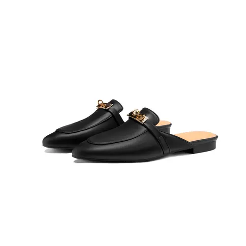 ReneChristine Women's Minimalist Square-Toe Mule Loafers with Gold Buckle, Black Mules Option, Stable Low Heel, Textured Grip Sole, Cushioning - 4 Classic Colors for Office & Daily Wear, Grip On Wet Floors,back to school,back to school haul,sohochic