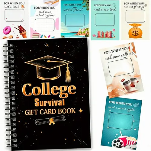 7x5 in Spiral Bound 2026 College Survival Gift Card Book Organizer - Modern Office Stationery for Graduation, Gift Card Organization, Personalized DIY Supplies
