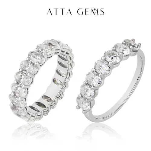 ATTAGEMS Oval Cut 1.8CT Half Eternity Band D VVS1 Synthetic Moissanite Ring for Women copper 14K Gold Plated Wedding Matching Band Fashion Jewelry Gift RU01 summerwins tiktokshopbacktoschool, Beautiful Rings, Fine Moissanite Rings