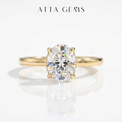 ATTAGEMS Classic Oval Cut 2CT D Color Lab-Created Moissanite Solitaire Engagement Ring - 14 Karat Gold Copper Plated RU04 Model, Unisex Adults’ Fine Jewelry for Anniversary Gift
