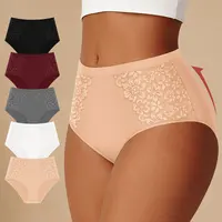 Morelect Women's Natural Cotton High-Waist Briefs - 5/10 Pcs Ultra-Soft Gentle Wear, Breathable Floral Lace Trim Bikini Panties, Lightweight Summer Everyday Cotton Underwear