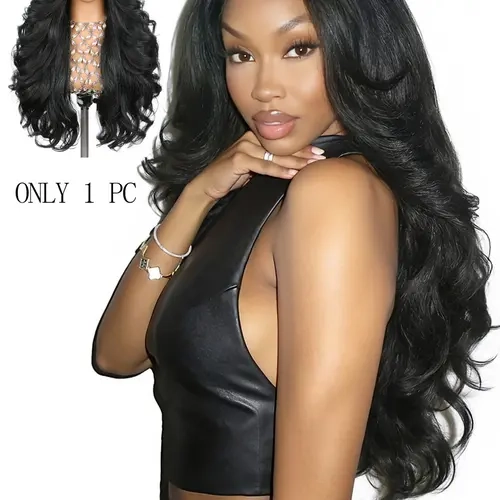 26 Inch Yaki Curly V Part Synthetic Half Wig, Glueless Flip Curls U Part Wavy Curly Wig, Natural Black No Glue Wig for Black Women, Daily Party Use