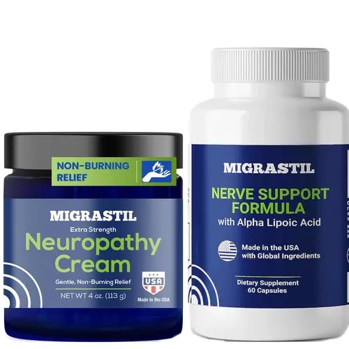Migrastil Dual-Action Nerve Support Bundle: Cream & Supplement. Made in the USA.