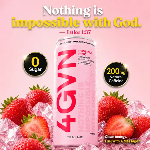 Possible Pink Strawberry Slush 4GVN Natural Energy Beverage - 0 Sugar Energy Drink, Sugar-Free Hydration, Stay Awake, 200mg Caffeine