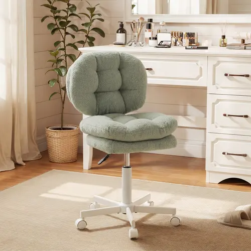 Summervibes Dowinx Small Vanity Chair with Wheels, Double-Layered Thickened Cushion Makeup Chair with High Backrest, Adjustable Height for Bar Counter-Light, Armless Swivel Ergonomic Comfy Desk Chair for Home Office,  Girls and children,White Green