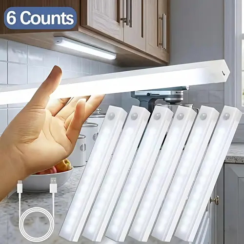 6-Piece Compact Magnetic Under-Cabinet Motion Activated LED Lights Set - Rechargeable Motion Sensor, 5W Low Voltage, Adjustable Magnetic Mount, No Drilling, Hands-Free Control, for Kitchens, Fathers Day Gift,sohochic