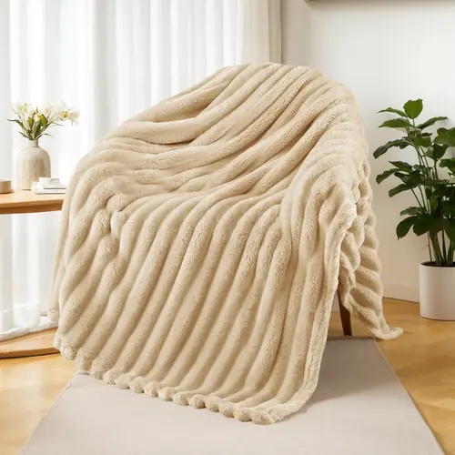 【SohoChic】Exclusivo Mezcla Fleece Throw Blanket for Couch, Super Soft Striped Jacquard Bed Blanket, Lightweight Fuzzy Cozy for All Seasons, Blankets For Sofa, Decorative Sofa Blanket
