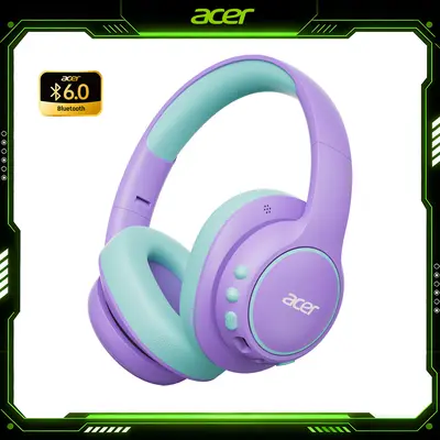 Acer Kids Bluetooth Headphones, Over Ear Headphone for Kids with Mic, 75H Playtime, 85dBA Safe Volume, Bluetooth 6.0, USB C Fast Charging, Toddler Headphones for iPad/Tablet/Travel/School-Purple Green