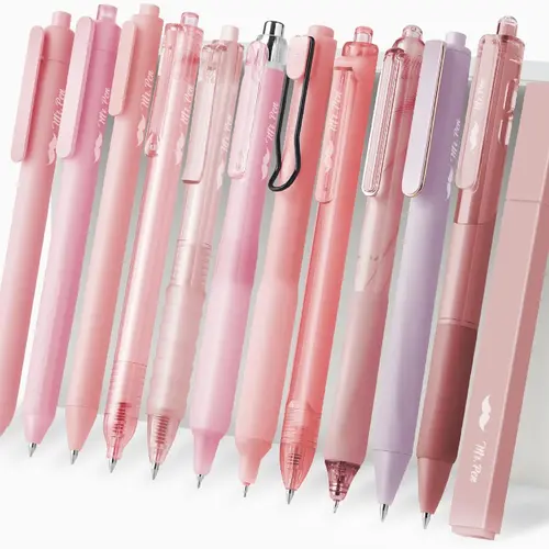 Mr. Pen Gel Ink Set Pack, 12 Pcs Cute School Supplies with Pastel Pink Plastic Barrel, 0.5mm Fine Point Black Ink Writing Tools, Office & School Supplies Compatible with Highlighters