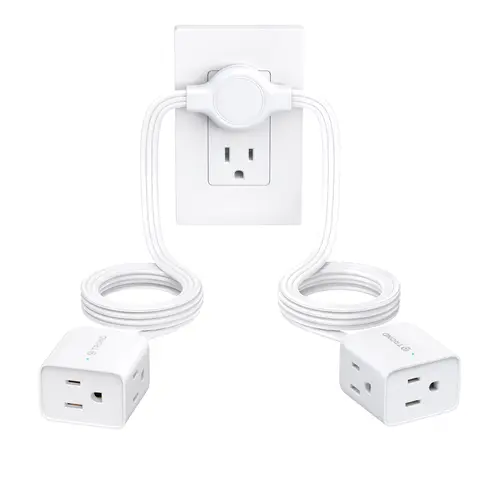 TROND Twin Extension Cord Power Strip, 6 / 12 / 20 FT Dual Cords, Ultra-Thin Flat Plug Extension Cord Splitter with Multi Outlets, Double Extension Cord for Home Dorm Room Behind Bed Sofa Tv Sets Cable Power Source