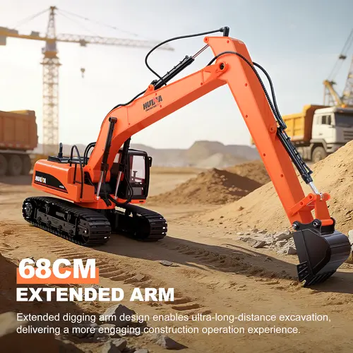 Huina 1551 RC Controlled Excavator Toy - 1:14 Scale, 15 Independent Channels, 2.4 GHz, 7.2 V Battery-Powered, Alloy Metal Body, 360° Rotating Chassis, 20 Mins Per Charge, Realistic Construction Vehicle, Unisex for 12+ Years, Improves Hand-Eye Coordination