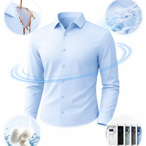 Alimens&Gentle Stain Shield Men's Mulberry Silk Dress Shirt, Long Sleeve Anti-Wrinkle Button Down Daily Men Top