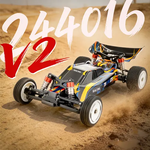 XKS 244016-V2 1:24 Scale 2WD Electric Off-Road RC Racing Car, 2.4GHz Proportional Control, 3 Speed Modes, Gyroscope Stabilizer, Exciting Adventure-Themed Remote-Controlled Vehicle, 2.4G Proportional Control, Rc Cars, Ages 12+