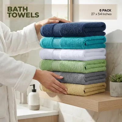 Utopia Towels 6-Pack Full-Size Bulk Bathroom Towel Set - 100% Cotton, Soft, Quick-Drying, Extra Absorbent, High-Performance (27x54 in)