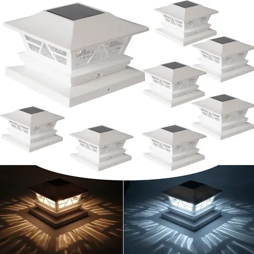 Hourleey Solar Outdoor Fence Post Cap Lights - 4/6/8 Pack, 4x4/5x5/6x6 Post Sizes, 2 Modes, Color Changing/Warm White/Cool White, Powered, IP65 Water Resistant Rain-Proof, Yard Lighting, Solar Landscape Lights for Yard Decor