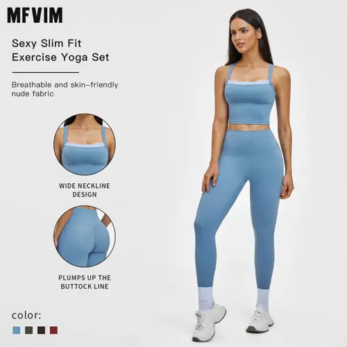MFVIM Women's 2 Piece Cross Back Yoga Set High Waisted Quick Dry Pants, Color Block Spaghetti Strap Cropped Top, Athletic Fashion Activewear, Workout Sets Women for Gym Fitness,back to school,back to school haul,sohochic